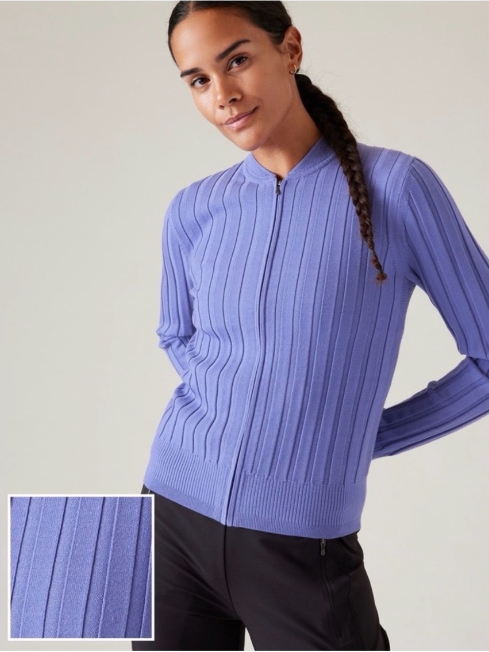 Athleta Lavender Ribbed Zip Cardigan